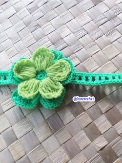 Bancrochet ที่คาดผมถักโครเชต์ ดอกไม้ถักคาดผม Crochet Flower Headband เขียว 7x6 Inch