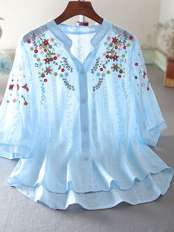 เสื้อลินิน เสื้อผ้าฝ้ายลินิน เสื้อเชิ้ตผ้าลินิน ปักลายสวยๆด้วยด้าย สไตล์VINTAGE