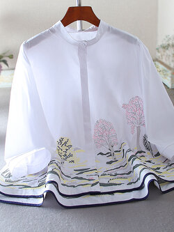 เสื้อลินิน เสื้อผ้าฝ้ายลินิน เสื้อเชิ้ตผ้าลินิน ปักลายสวยๆด้วยด้าย สไตล์VINTAGE