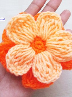 Bancrochet ดอกไม้ถักโครเชต์ฟูๆ crochet Flowers ส้ม 2.5 inch