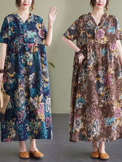 เดรสลินิน เดรสลินินเก๋ๆ เดรสผ้าฝ้าย เดรสลินินแขนสั้น ลายดอก BY LININ