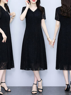 เดรสสีดำ ชุดเดรสคนอ้วน ชุดเดรสสาวพลัสไซส์ XL-5XL