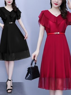 เดรสแขนสั้น มีไซส์ L-5XLอก 38-48 นิ้ว ใส่ได้ทั้งสาวหุ่นดีน่ารักจนถึงสาวอวบพลัสไซส์