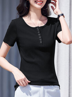 เสื้อยืดสีดำ แฟชั่น เสื้อยืด T-shirt สีดำ สวมใส่สบาย ไม่ร้อน