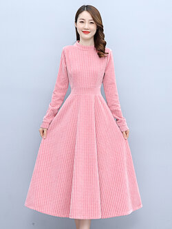 ชุดเดรสคนอ้วนแขนยาว ชุดเดรสคนอ้วนสไตล์เกาหลี เดรสแขนยาว