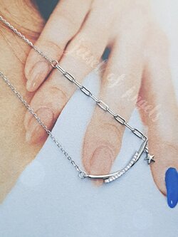 สร้อยคอสั้นเงินแท้ S925 รุ่น Auroral สร้อยคอโซ่ จี้บาร์โค้งเพชรCZแต่งดาว สร้อยคอแฟชั่น Silver925