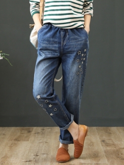 กางเกงยีนส์วินเทจหญิง กางเกงยีนส์ลายวินเทจ