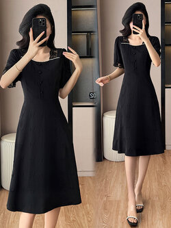 เดรสสีดำ ชุดเดรสคนอ้วน ชุดเดรสสาวพลัสไซส์ XL-5XL