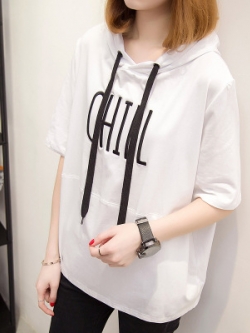 เสื้อยืดวัยรุ่น คอฮู้ด มีหมวกสวมหัว