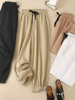 กางเกงผ้าลินิน กางเกงขายาว กางเกงผ้าลินินญี่ปุ่น กางเกงผ้าลินิน เอว ยางยืด By LZcotton and linen