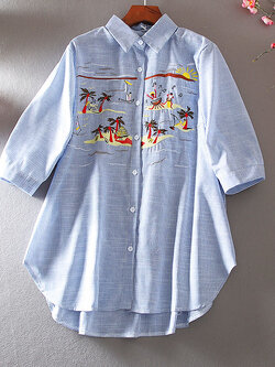 เสื้อลินิน เสื้อผ้าฝ้ายลินิน เสื้อเชิ้ตผ้าลินิน ปักลายสวยๆด้วยด้าย สไตล์VINTAGE