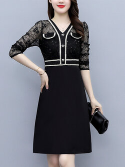 ชุดเดรสคนอ้วนแขนยาว ชุดเดรสคนอ้วนสไตล์เกาหลี เดรสแขนยาว