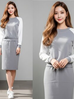 🤍 Set_bs1295 ชุดเซ็ทผู้หญิง เสื้อแขนยาว+กระโปรงเข้ารูป โทนขาวเทา สไตล์เกาหลี ใส่ไปคาเฟ่ ใส่ทำงานได้ ผ้านุ่มยืดหยุ่น