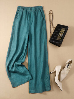 กางเกงผ้าลินิน กางเกงขายาว กางเกงผ้าลินินญี่ปุ่น กางเกงผ้าลินิน เอว ยางยืด By LZcotton and linen