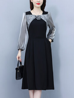 เดรสสีดำ ชุดเดรสคนอ้วน ชุดเดรสสาวพลัสไซส์ XL-5XL