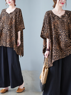 เสื้อทีเชิ้ตคนอ้วนผู้หญิงสไตล์คอตตอนลินินมีไซต์อก 47-48 นิ้ว