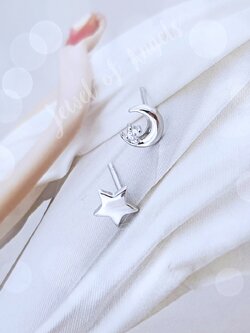 ต่างหูเงินแท้ S925 รุ่น Nightfall ต่างหูดาว พระจันทร์ เพชรCZ เงินแท้ทั้งชิ้น Silver925 ตุ้มหูเงิน