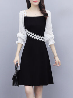 ชุดเดรสคนอ้วนแขนยาว ชุดเดรสคนอ้วนสไตล์เกาหลี เดรสแขนยาว