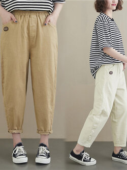 กางเกงผ้าลินิน กางเกงขายาว กางเกงผ้าลินินญี่ปุ่น กางเกงผ้าลินิน เอว ยางยืด By LZcotton and linen