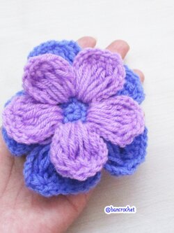 Bancrochet ดอกไม้ถักโครเชต์สองชั้น crochet Flowers ม่วง 2.5 inch