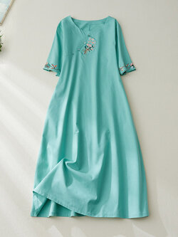 เดรสลินิน เดรสลินินเก๋ๆ เดรสผ้าฝ้าย เดรสลินินแขนสั้น ลายดอก BY LININ