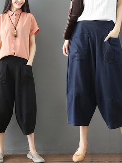 กางเกงผ้าลินิน กางเกงขายาว กางเกงผ้าลินินญี่ปุ่น กางเกงผ้าลินิน เอว ยางยืด By LZcotton and linen