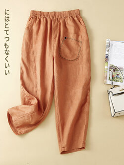 กางเกงผ้าลินิน กางเกงผ้าลินินหญิง กางเกงผ้าลินิน เอว ยางยืด