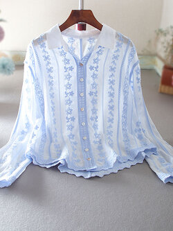 เสื้อลินิน เสื้อผ้าฝ้ายลินิน เสื้อเชิ้ตผ้าลินิน ปักลายสวยๆด้วยด้าย สไตล์VINTAGE