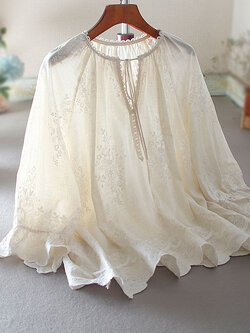 เสื้อลินิน เสื้อผ้าฝ้ายลินิน เสื้อเชิ้ตผ้าลินิน ปักลายสวยๆด้วยด้าย สไตล์VINTAGE