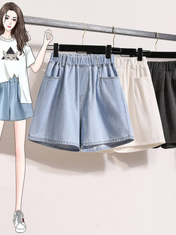 กางเกงยีนส์ขาสั้น กางเกงขาสั้น กางเกงขาสั้นเอวยืด By LZcotton and linen