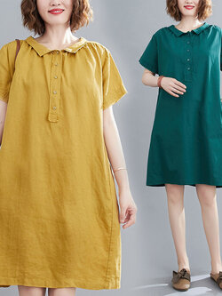 เดรสลินิน เดรสลินินเก๋ๆ เดรสผ้าฝ้าย เดรสลินินแขนสั้น ลายดอก BY LININ