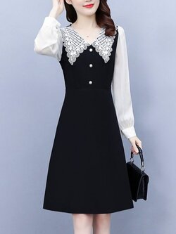 ชุดเดรสคนอ้วนแขนยาว ชุดเดรสคนอ้วนสไตล์เกาหลี เดรสแขนยาว