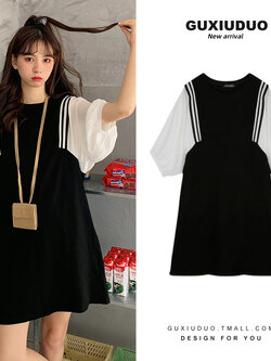 เดรสแขนสั้นมีไซส์L-4XLอก38-47นิ้ว