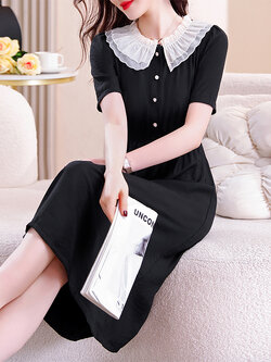 เดรสสีดำ ชุดเดรสคนอ้วน ชุดเดรสสาวพลัสไซส์ XL-5XL