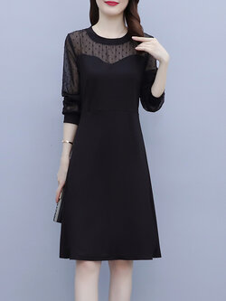 ชุดเดรสคนอ้วนแขนยาว ชุดเดรสคนอ้วนสไตล์เกาหลี เดรสแขนยาว