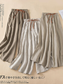 กางเกงผ้าลินิน กางเกงขายาว กางเกงผ้าลินินญี่ปุ่น กางเกงผ้าลินิน เอว ยางยืด By LZcotton and linen