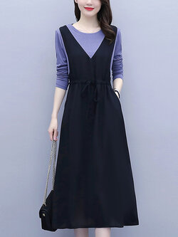 ชุดเดรสคนอ้วนแขนยาว ชุดเดรสคนอ้วนสไตล์เกาหลี เดรสแขนยาว