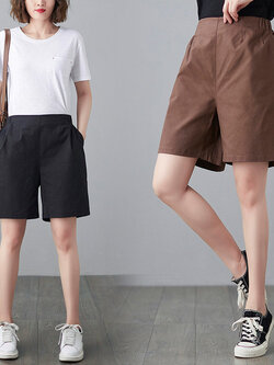 กางเกงผ้าลินิน ขาสั้น กางเกงผ้าลินินญี่ปุ่น กางเกงผ้าลินิน เอว ยางยืด By LZcotton and linen