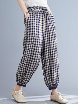 กางเกงผ้าลินิน กางเกงขายาว กางเกงผ้าลินินญี่ปุ่น กางเกงผ้าลินิน เอว ยางยืด By LZcotton and linen
