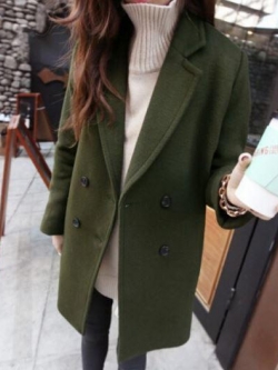 เสื้อโค้ทกันหนาว สไตล์เกาหลี ทรงเรียบง่าย ทรงยาว ผ้าวูลผสมบุซับในกันลม พร้อมส่ง เขียวเข้ม