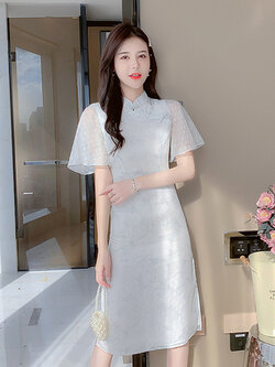 เดรสวัยรุ่น เดรสลูกไม้ชีฟอง By Meiyi women's clothing