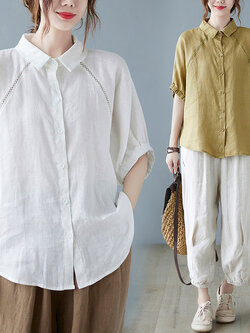 เสื้อลินินคนอ้วน เสื้อทีเชิ้ตคนอ้วนผู้หญิง เสื้อทีเชิ้ตตัวใหญ่ By Literary Plus size