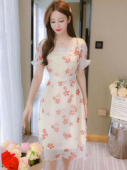 เดรสวัยรุ่น เดรสลูกไม้ชีฟอง By Meiyi women's clothing