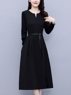 ชุดเดรสคนอ้วนแขนยาว ชุดเดรสคนอ้วนสไตล์เกาหลี เดรสแขนยาว