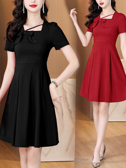 เดรสสีดำ ชุดเดรสคนอ้วน ชุดเดรสสาวพลัสไซส์ XL-5XL