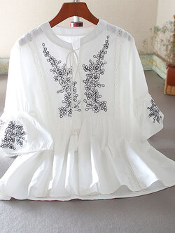 เสื้อลินิน เสื้อผ้าฝ้ายลินิน เสื้อเชิ้ตผ้าลินิน ปักลายสวยๆด้วยด้าย สไตล์VINTAGE