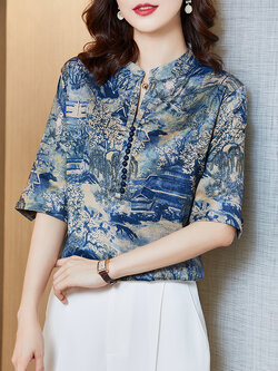 เสื้อเชิ้ตลายดอกผู้หญิง เสื้อเชิ้ตสาววัยผู้ใหญ่ ขายเสื้อผ้าแฟชั่นสุภาพสตรีวัยผู้ใหญ่