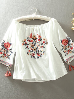 เสื้อลินิน เสื้อผ้าฝ้ายลินิน เสื้อเชิ้ตผ้าลินิน ปักลายสวยๆด้วยด้าย สไตล์VINTAGE BY Dreamroom