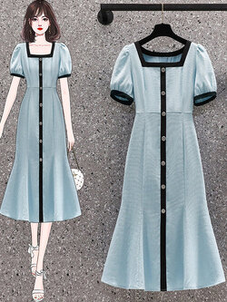 เดรสคนอ้วน เดรสสาวอวบ ชุดเดรสคนอ้วนวัยรุ่นแขนสั้น BY PLUS SIZE Girl