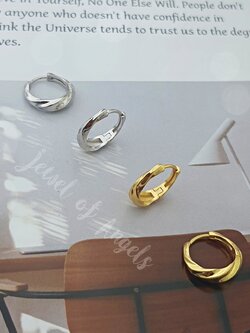 ต่างหูห่วงเงินแท้ S925 รุ่น Speedy ห่วงเกลียวหนา สีเงิน สีทอง ตุ้มหูห่วงเงินแท้ทั้งชิ้น Silver925